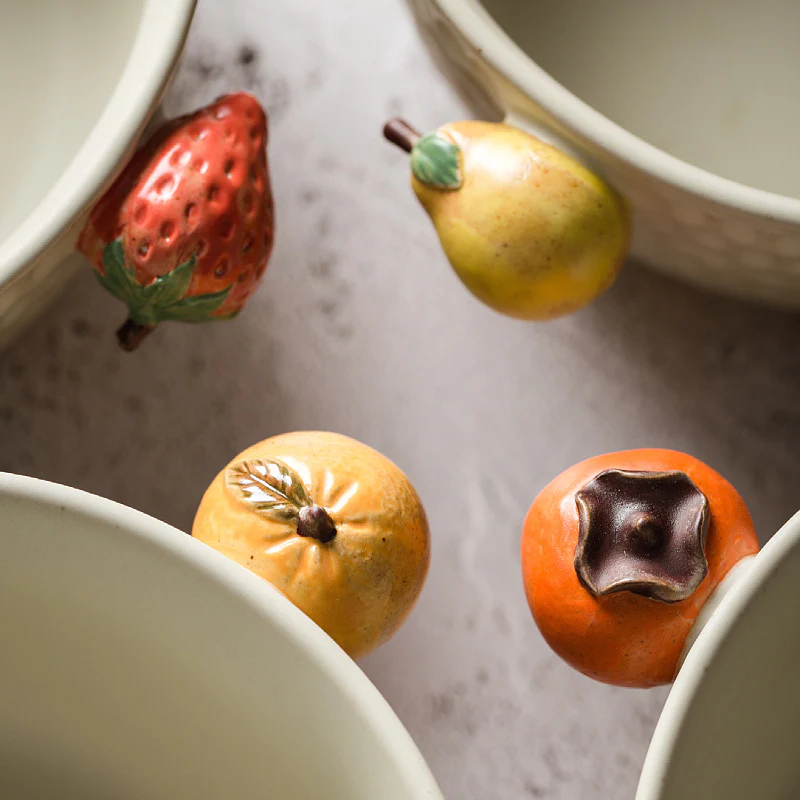 Handcrafted Patterned Ceramic Meal Bowl with Fruit Handles