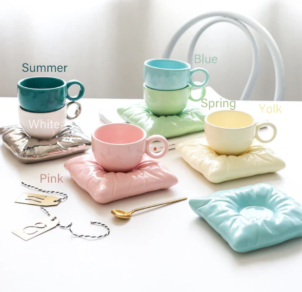 Colorful Ceramic Coffee Mug with Pillow Coaster