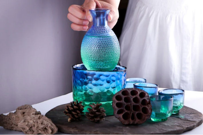 Handmade Japanese Sake Bottle with Ice Bucket
