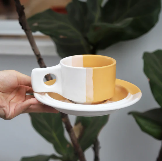 Minimalist Ceramic Coffee Mug with Saucer