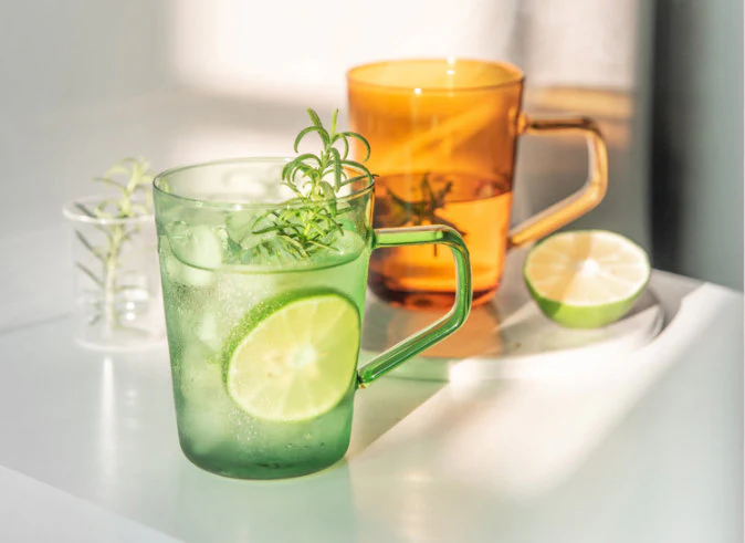 Modern Colored Heat-Resistant Glass Coffee Mug w/ Handle (Set of 2)