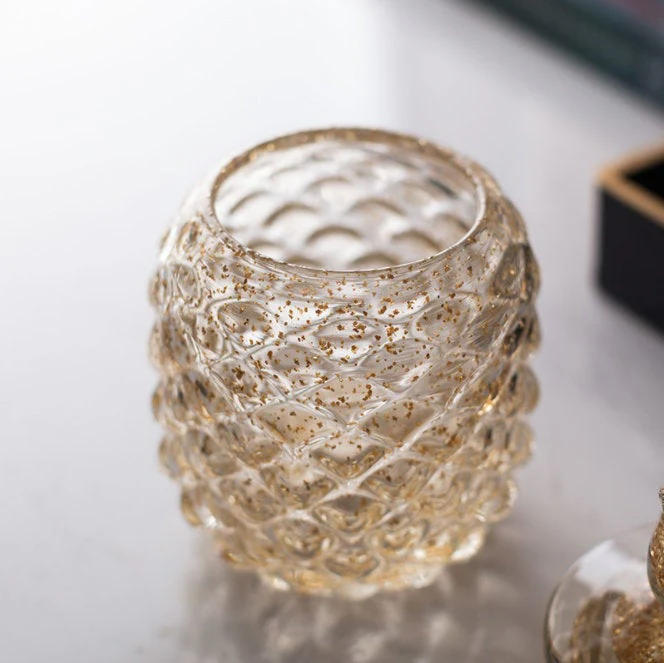 Gold Glitter Glass Pineapple Cookie Jar / Candy Jar