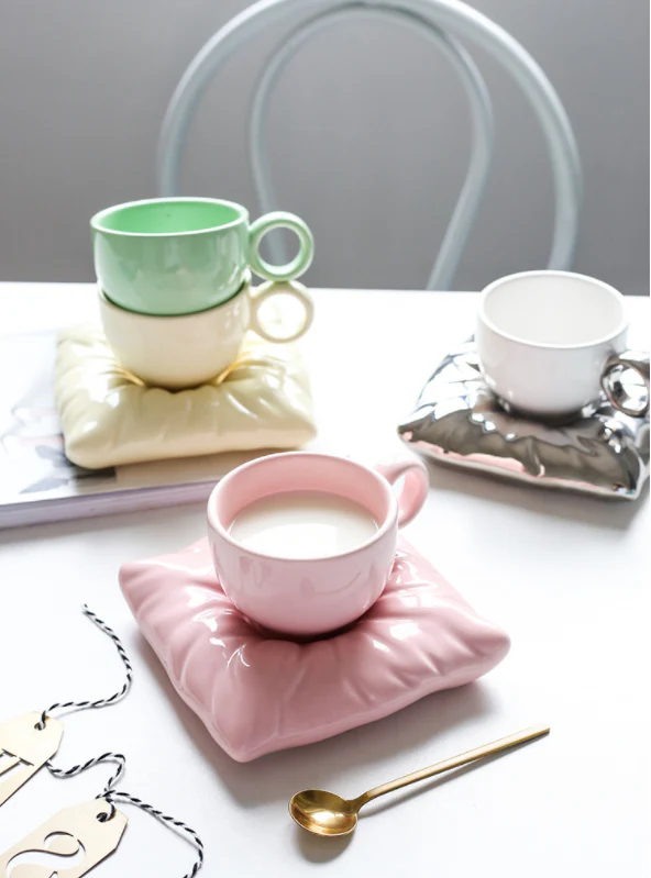 Colorful Ceramic Coffee Mug with Pillow Coaster