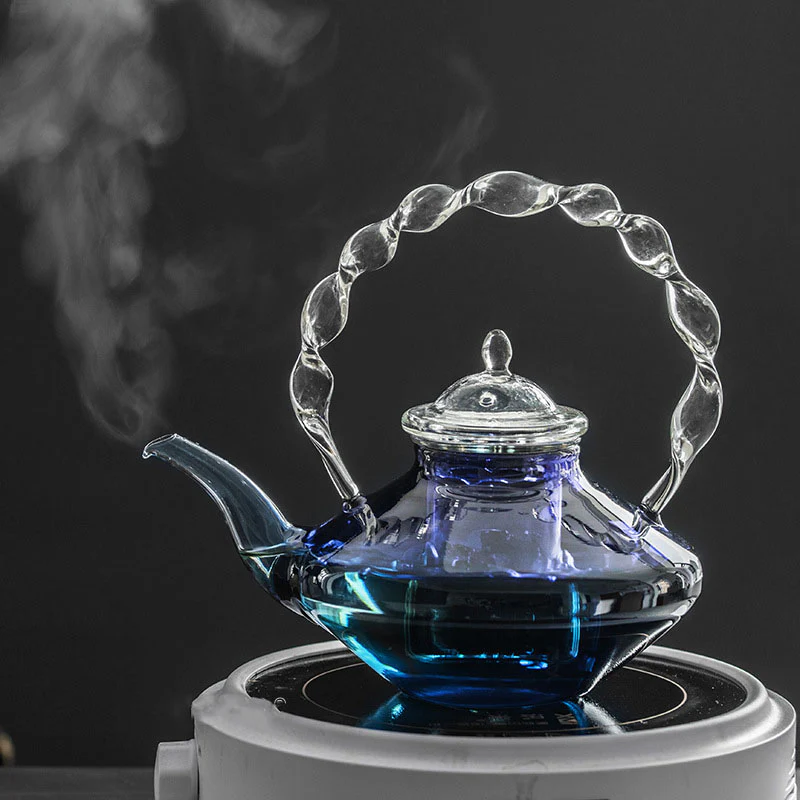 Elegant Blue Glass Teapot with Infuser