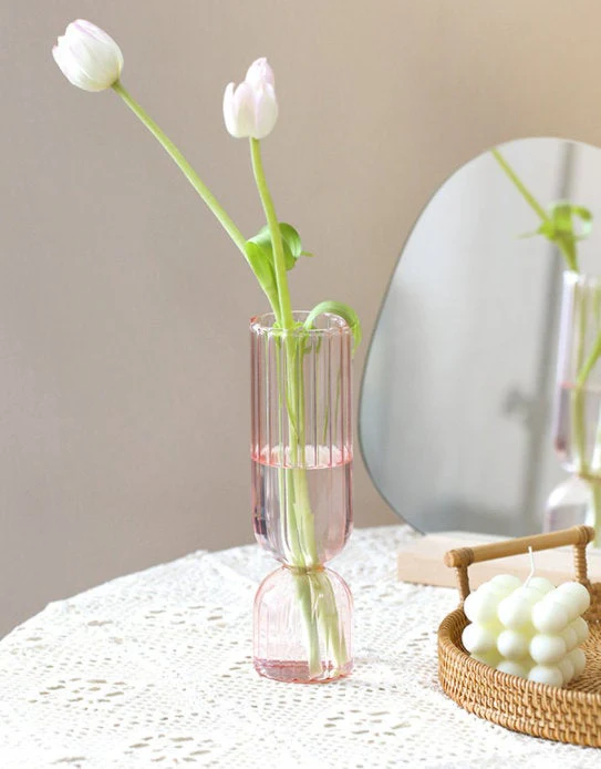 French Style Ribbed Glass Vase
