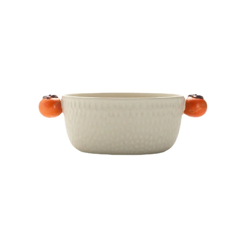 Handcrafted Patterned Ceramic Meal Bowl with Fruit Handles