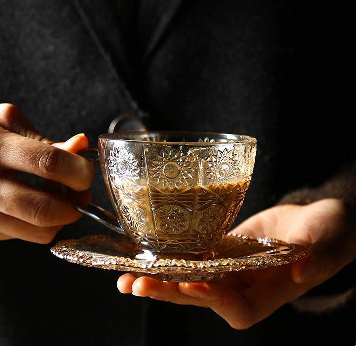 Vintage Glass Cappuccino Cup and Saucer Set