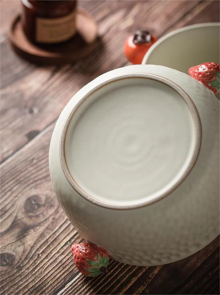 Handcrafted Patterned Ceramic Meal Bowl with Fruit Handles