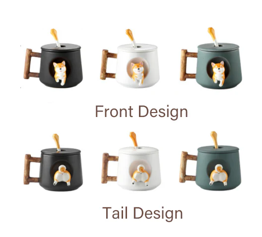 Cute 3D Shiba Inu Ceramic Coffee Mug with Lid