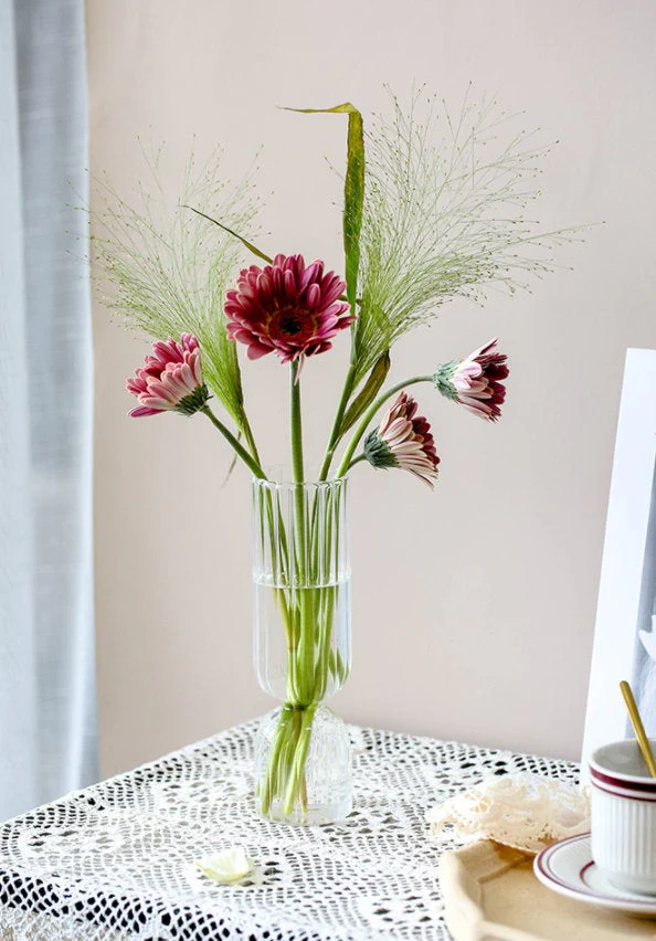 French Style Ribbed Glass Vase