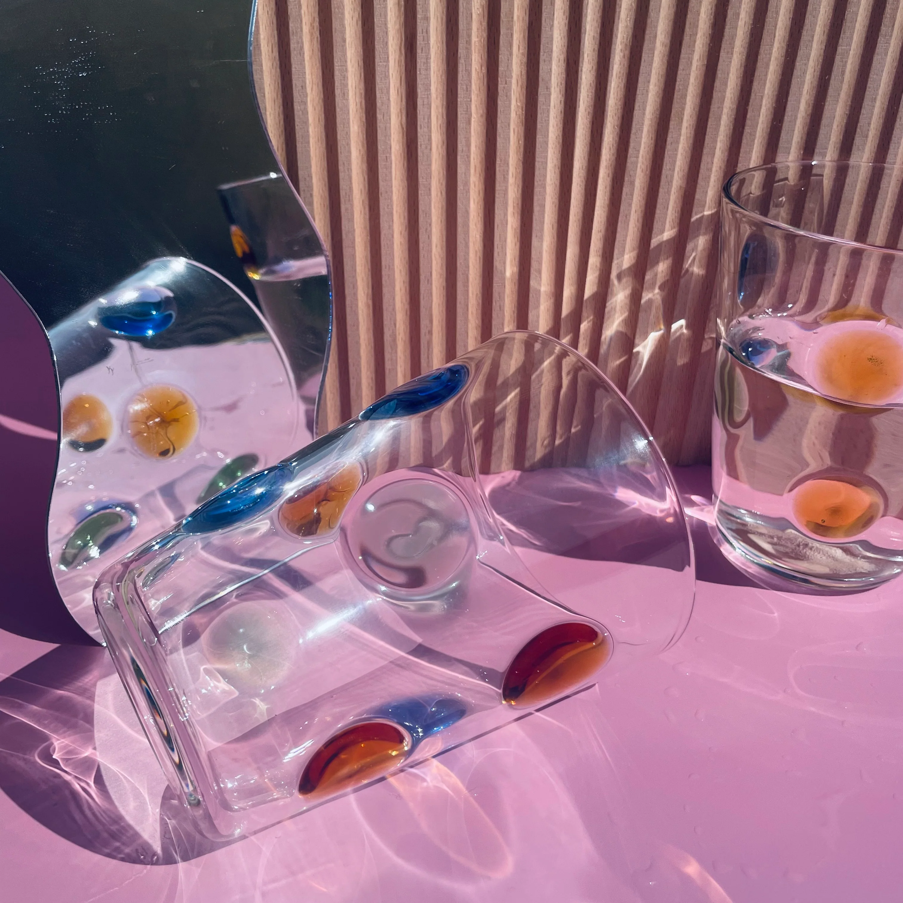 Set of 2 - Handblown Large Polkadot Colored Glass for Ice Coffee