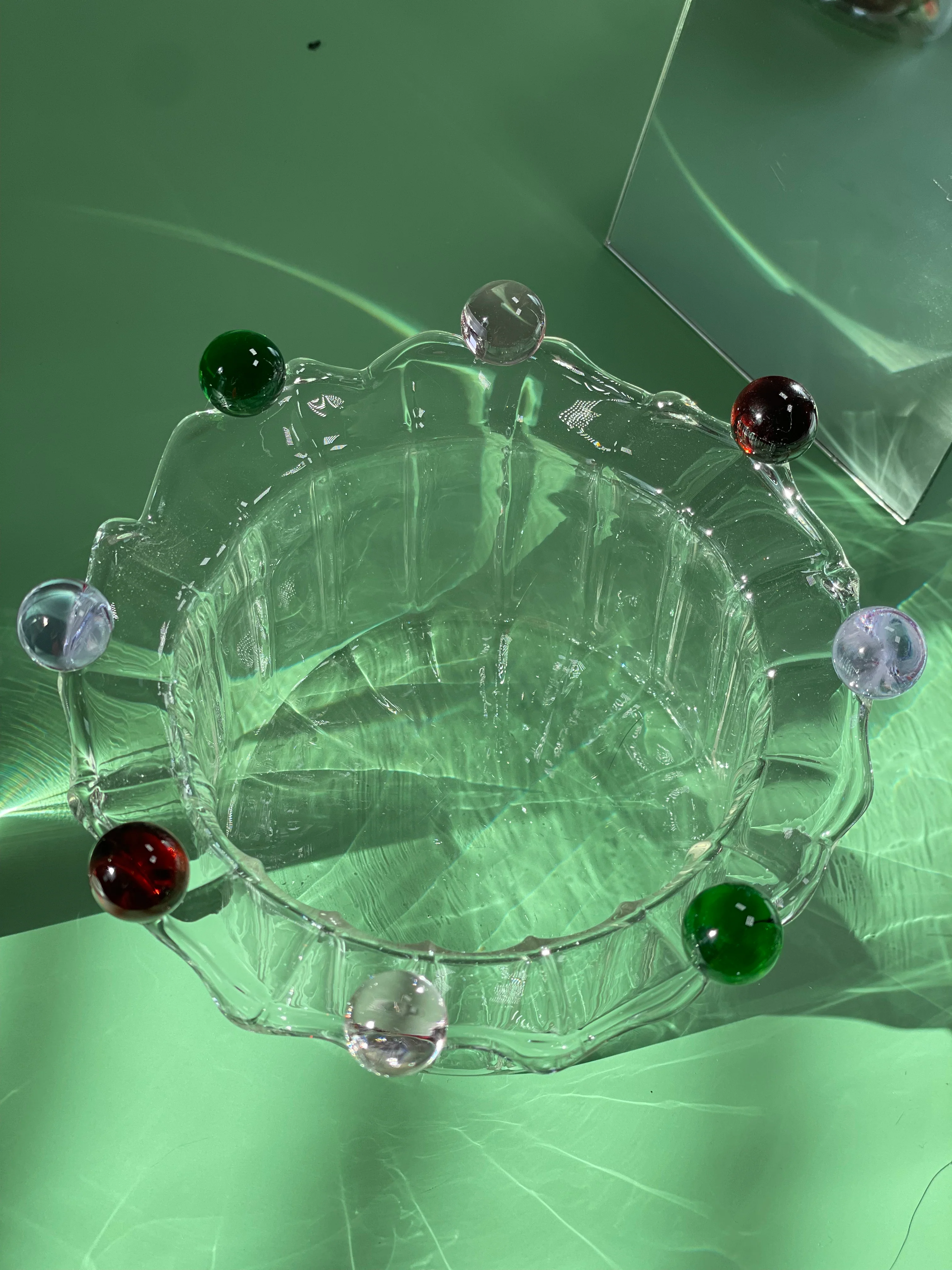 Wavy Flower Shaped Glass Dessert Bowl with Colorful Beads