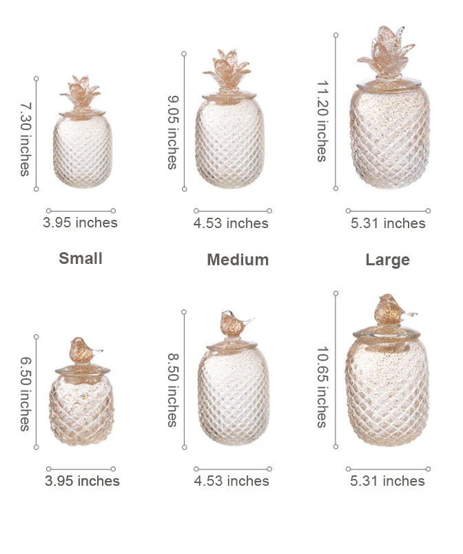 Gold Glitter Glass Pineapple Cookie Jar / Candy Jar