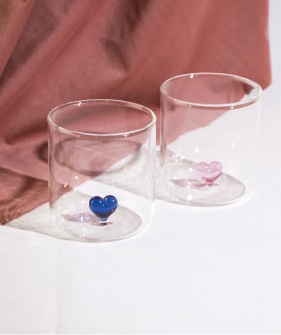 Vintage Cocktail Glasses with 3D Heart at Bottom