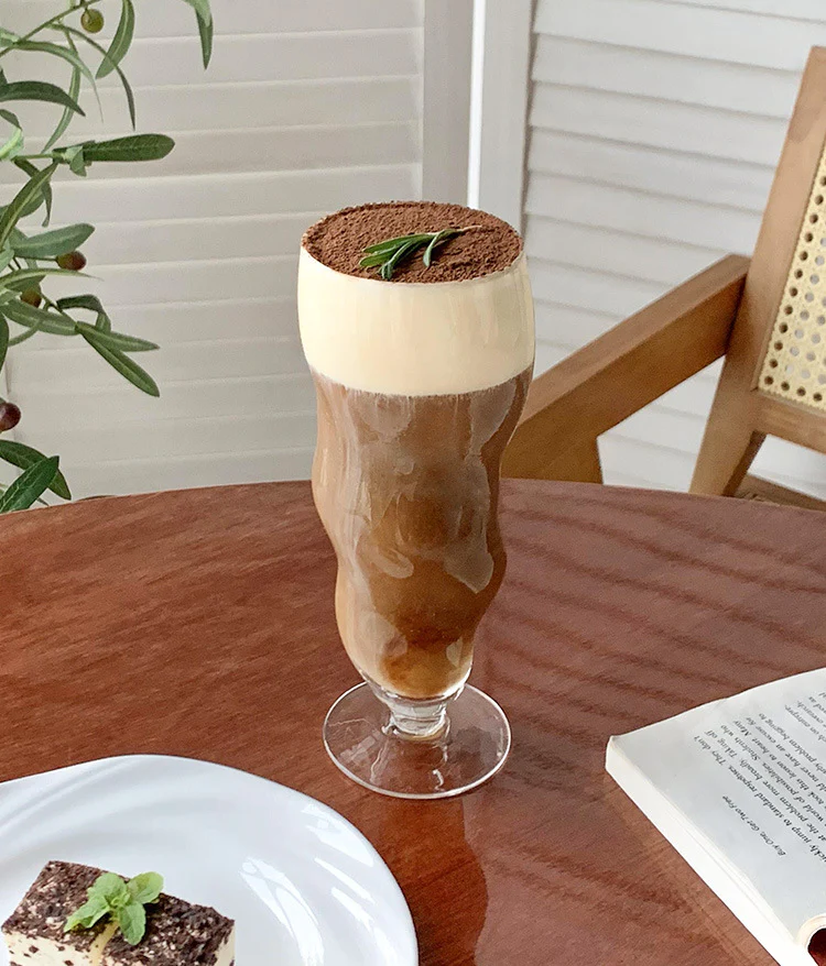 Twisty Chubby Ice Coffee Glass with Stem and Complimentary Straw