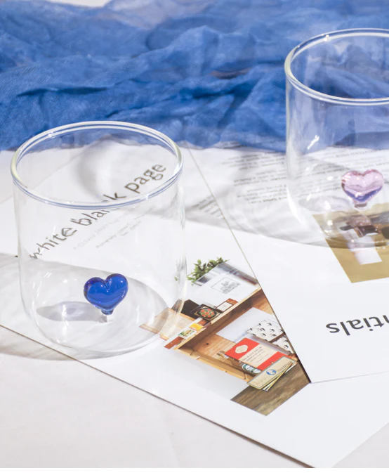 Vintage Cocktail Glasses with 3D Heart at Bottom