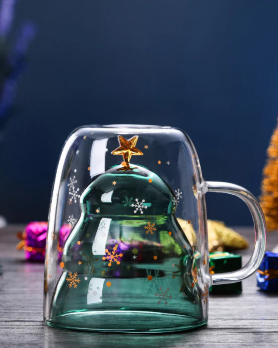 Handmade Insulated Christmas Tree Shaped Glass Coffee Mug