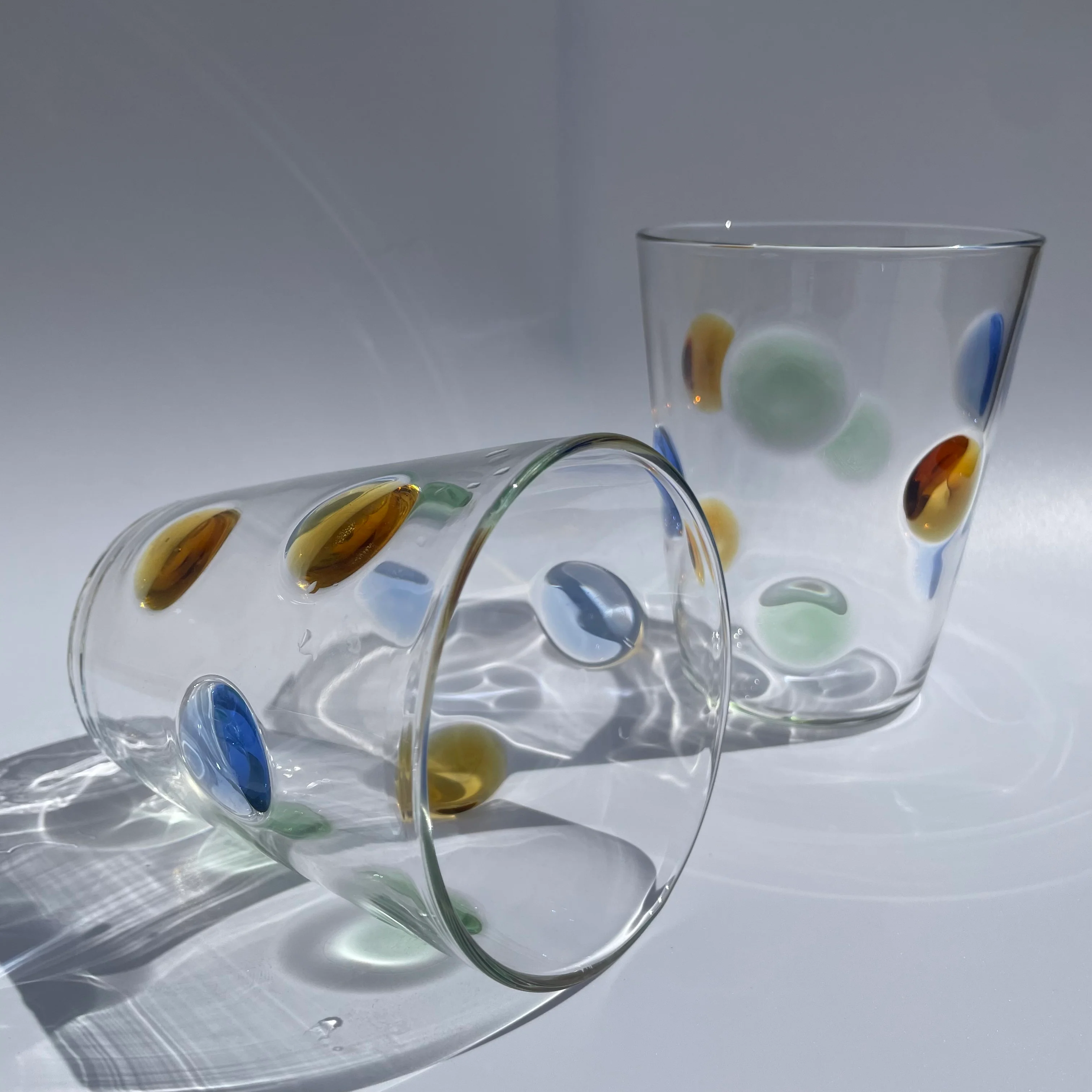 Set of 2 - Handblown Large Polkadot Colored Glass for Ice Coffee