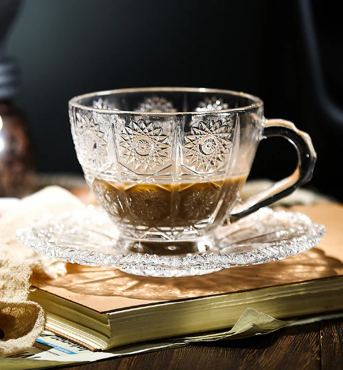 Vintage Glass Cappuccino Cup and Saucer Set