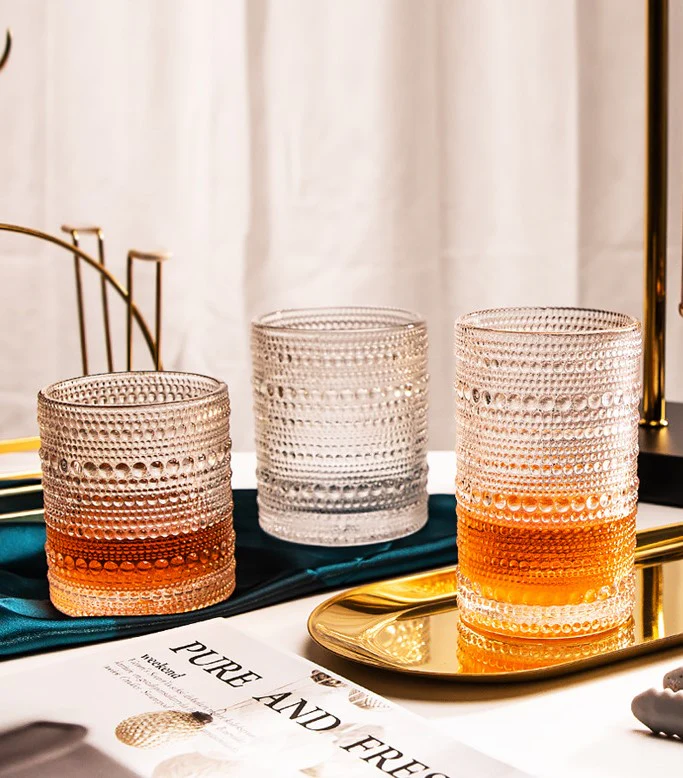 Classic Stunning Beads Pattern Glassware with Gold Rim (Set of 6)