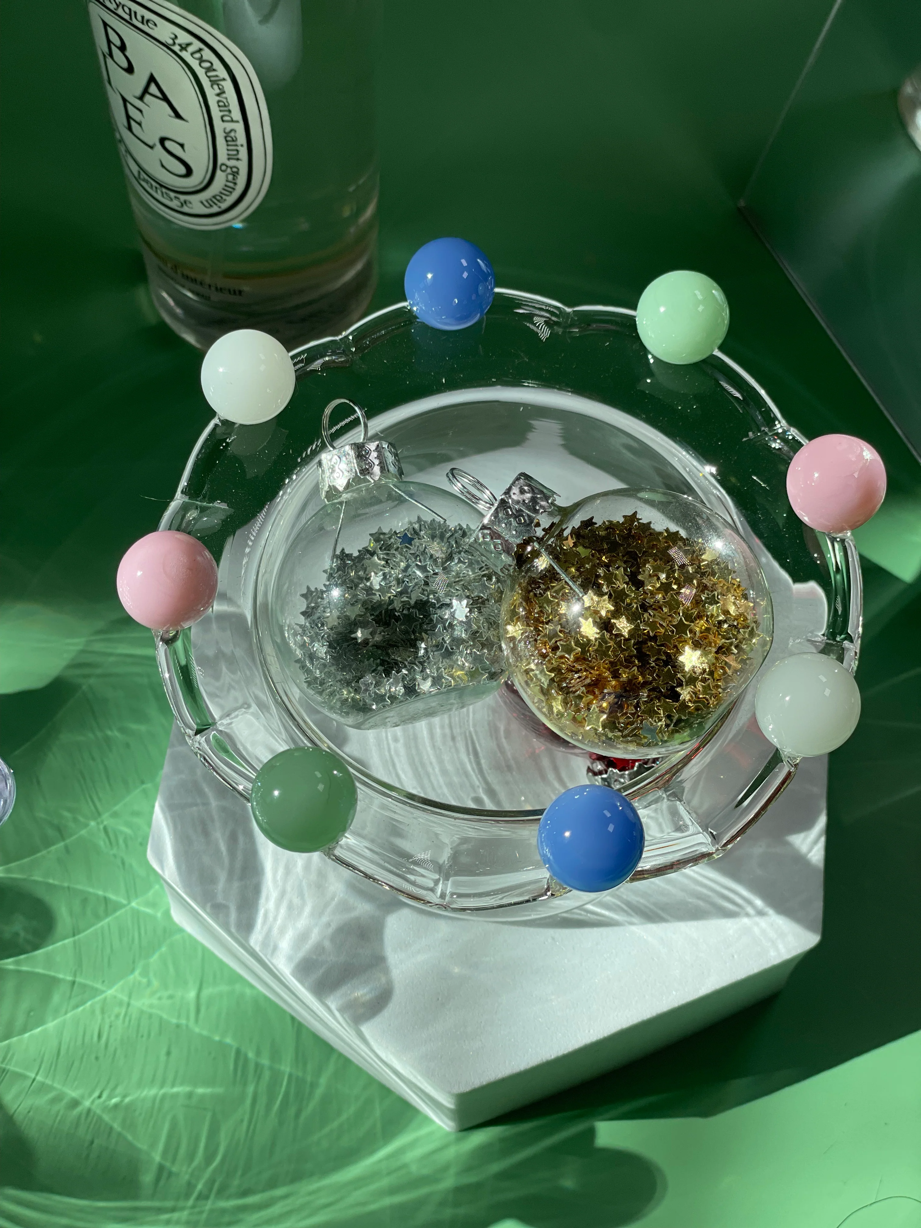 Wavy Flower Shaped Glass Dessert Bowl with Colorful Beads