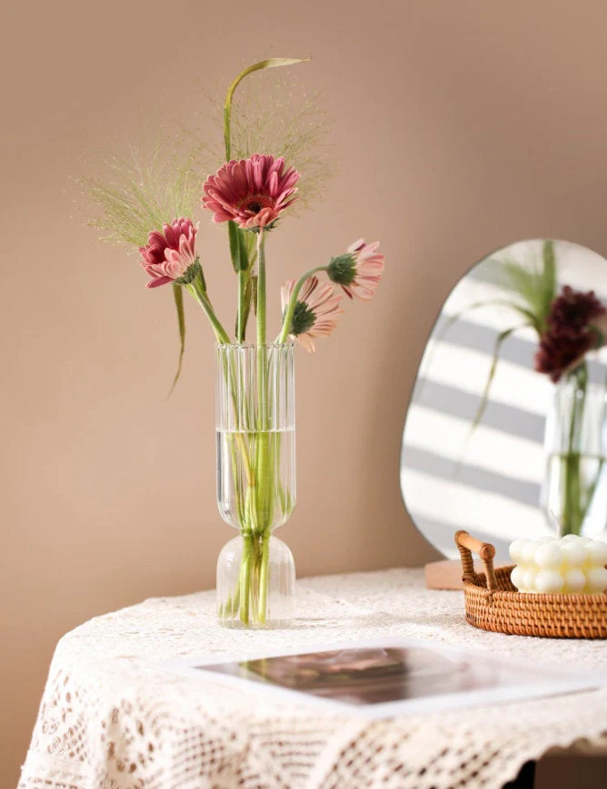 French Style Ribbed Glass Vase