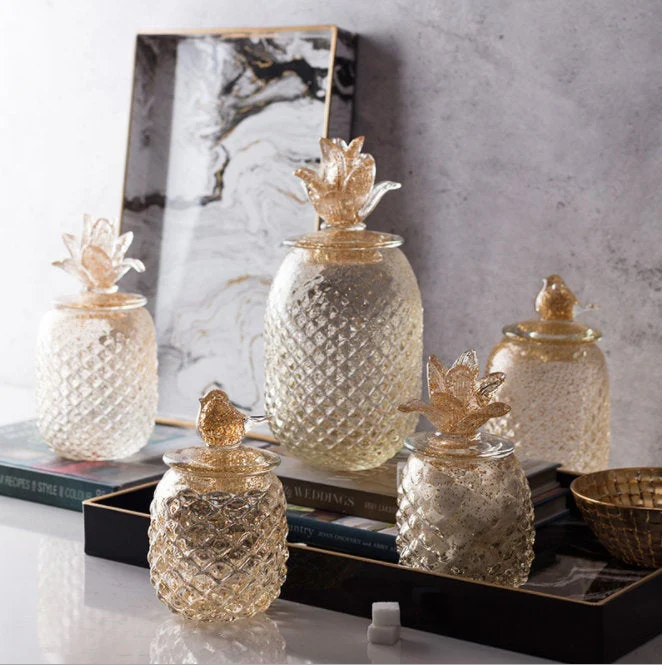 Gold Glitter Glass Pineapple Cookie Jar / Candy Jar