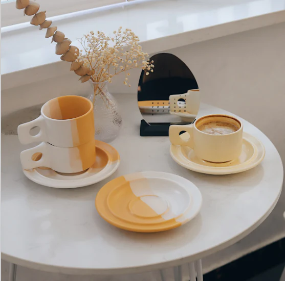 Minimalist Ceramic Coffee Mug with Saucer