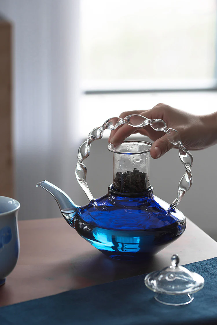 Elegant Blue Glass Teapot with Infuser