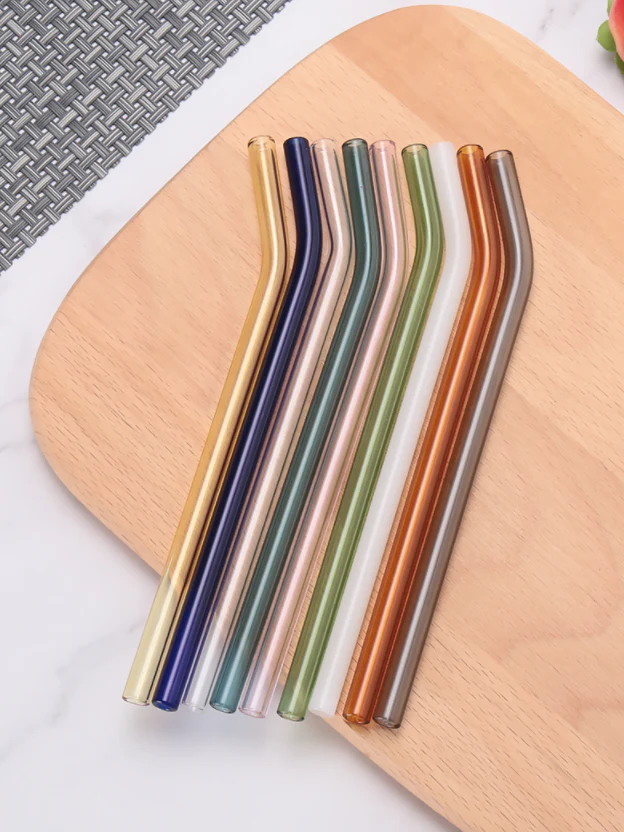 Handmade Reusable Colored Glass Straws Set