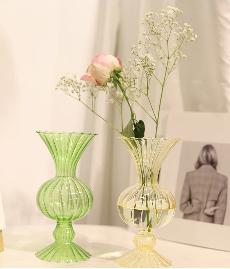 Puffy Ribbed Glass Vase Decor