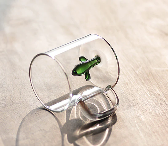 Glass Coffee Mugs with 3D cactus on the bottom