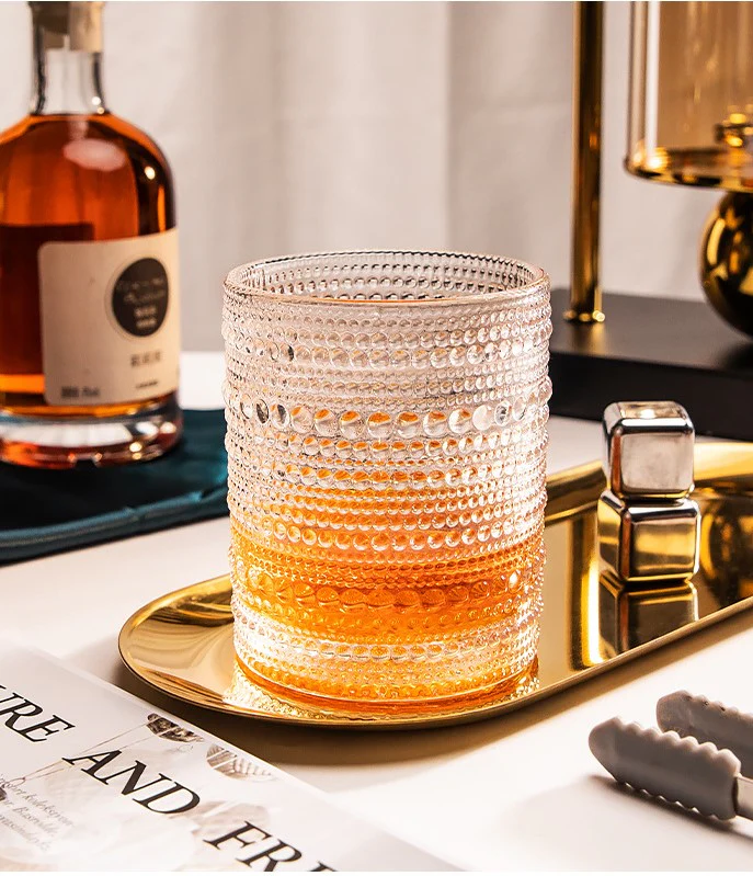 Classic Stunning Beads Pattern Glassware with Gold Rim (Set of 6)