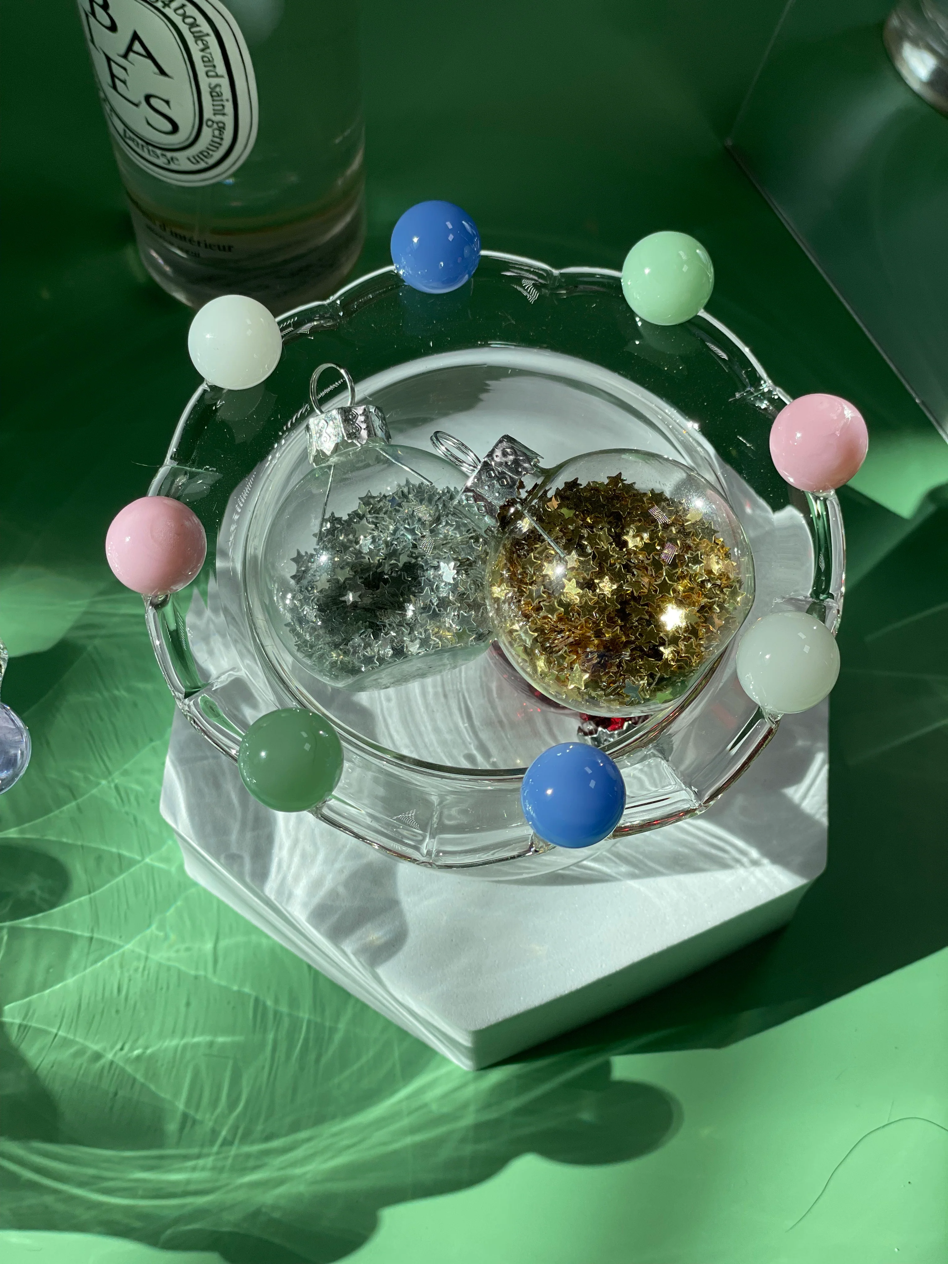 Wavy Flower Shaped Glass Dessert Bowl with Colorful Beads