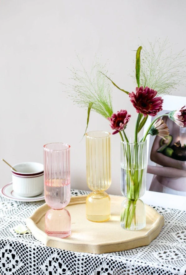 French Style Ribbed Glass Vase