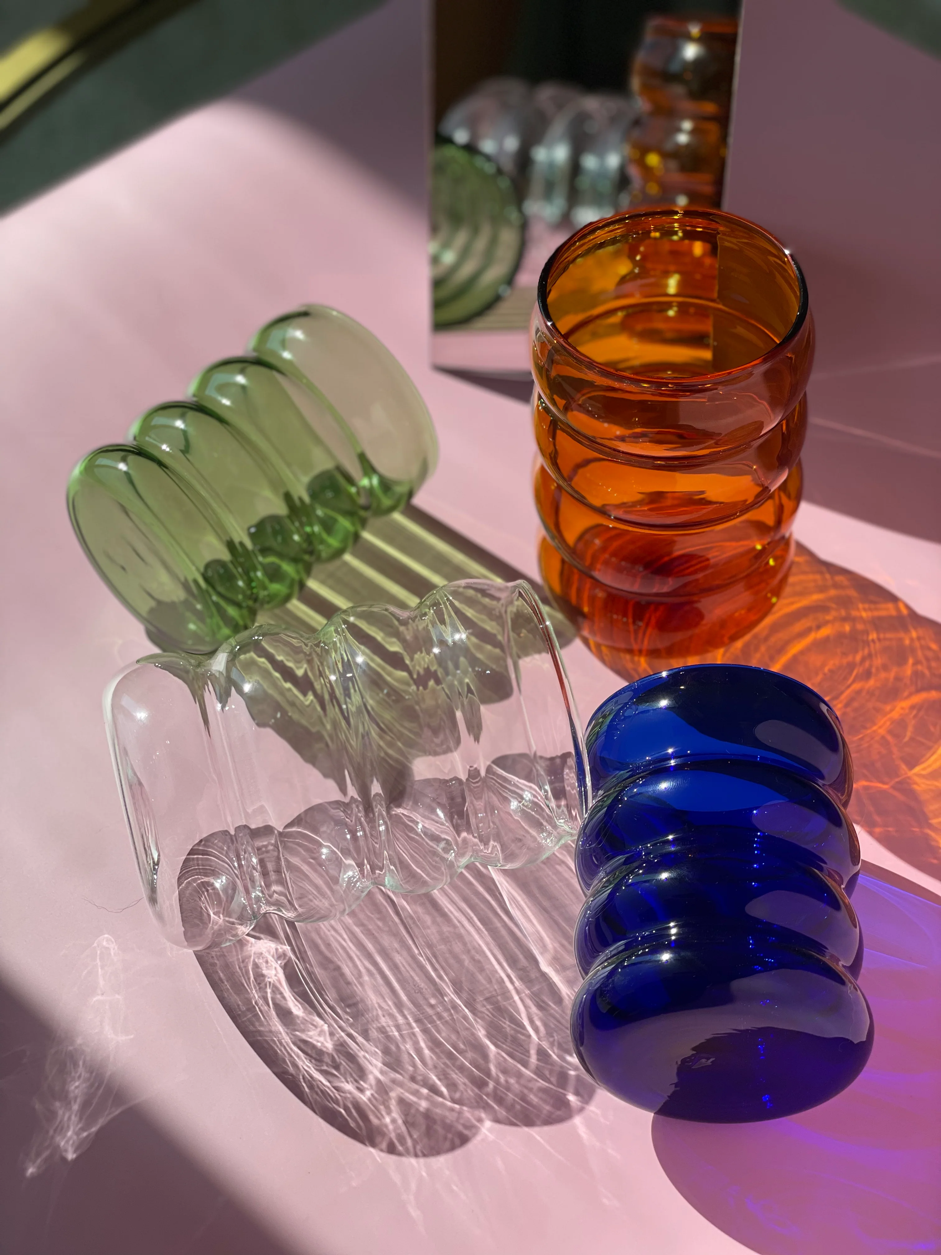 Colored Whiskey Ripple Glasses