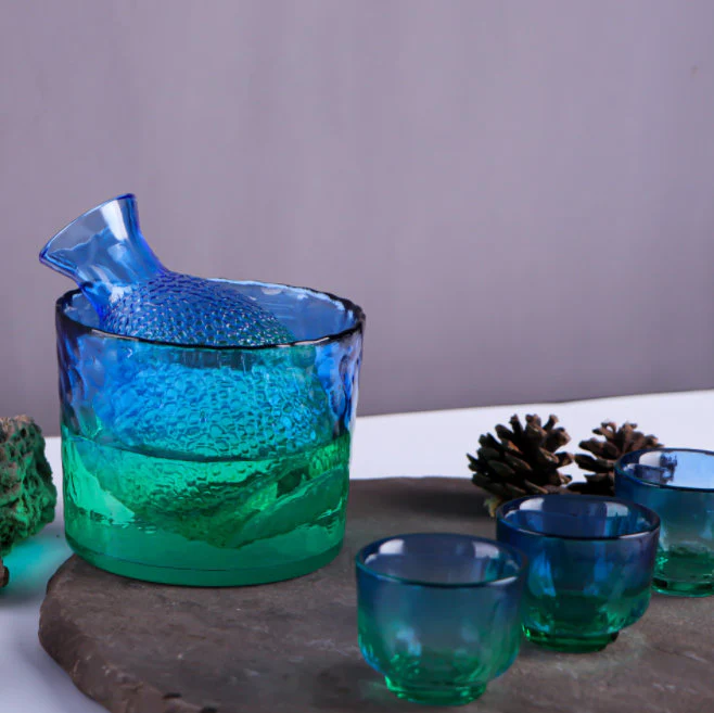 Handmade Japanese Sake Bottle with Ice Bucket