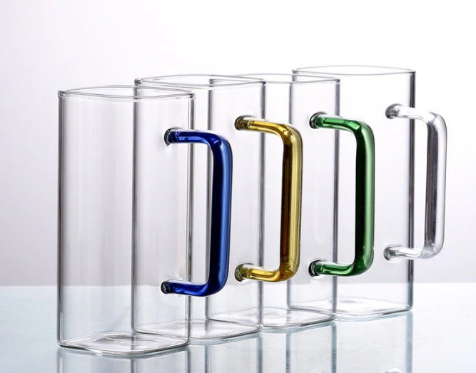 Handmade Square 400ml Drinking Glasses with Handle - Set of 4