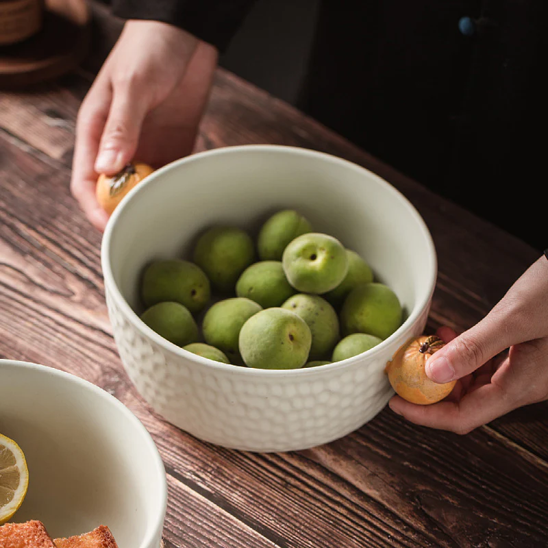 Handcrafted Patterned Ceramic Meal Bowl with Fruit Handles