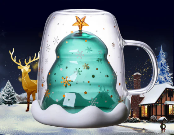 Handmade Insulated Christmas Tree Shaped Glass Coffee Mug