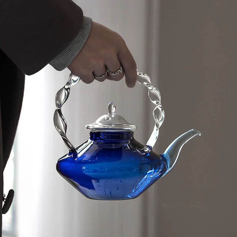 Elegant Blue Glass Teapot with Infuser