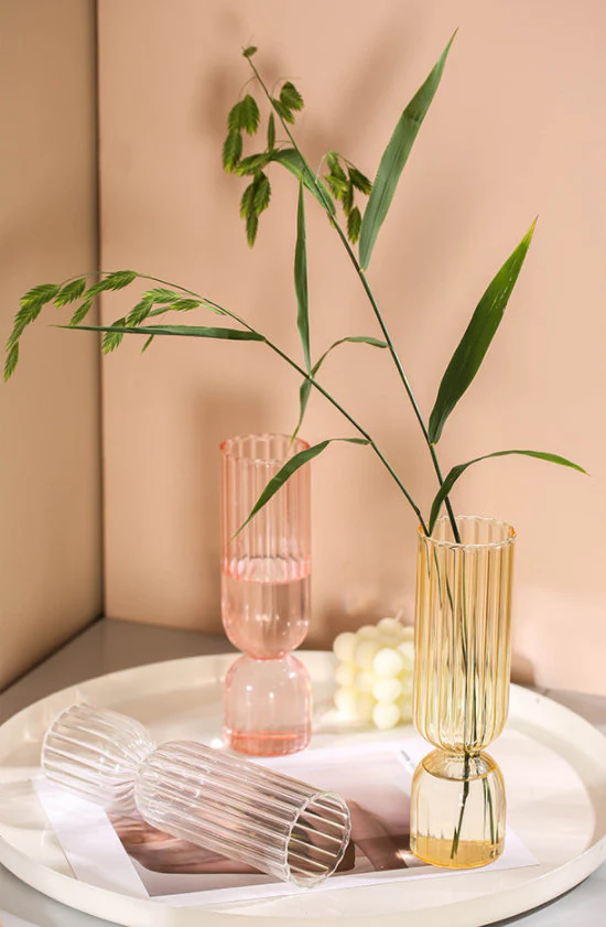 French Style Ribbed Glass Vase