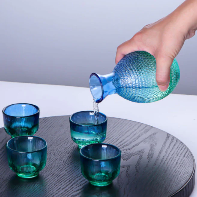 Handmade Japanese Sake Bottle with Ice Bucket