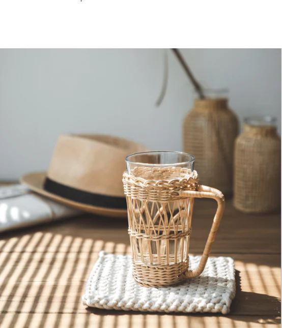 Best Hand Braided Wicker Wrapped Rattan Water Glasses