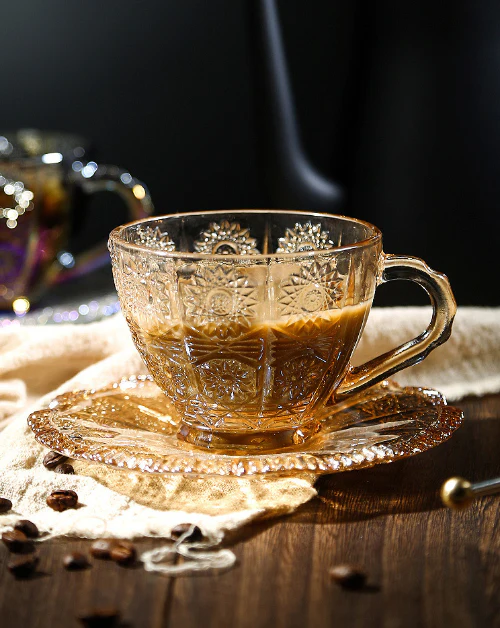 Vintage Glass Cappuccino Cup and Saucer Set