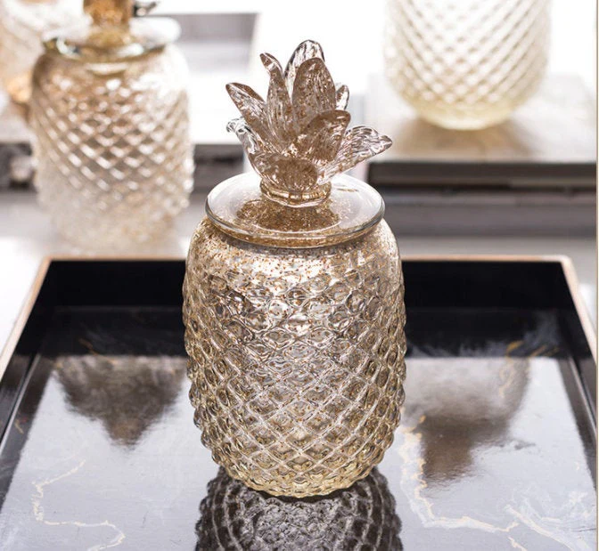 Gold Glitter Glass Pineapple Cookie Jar / Candy Jar