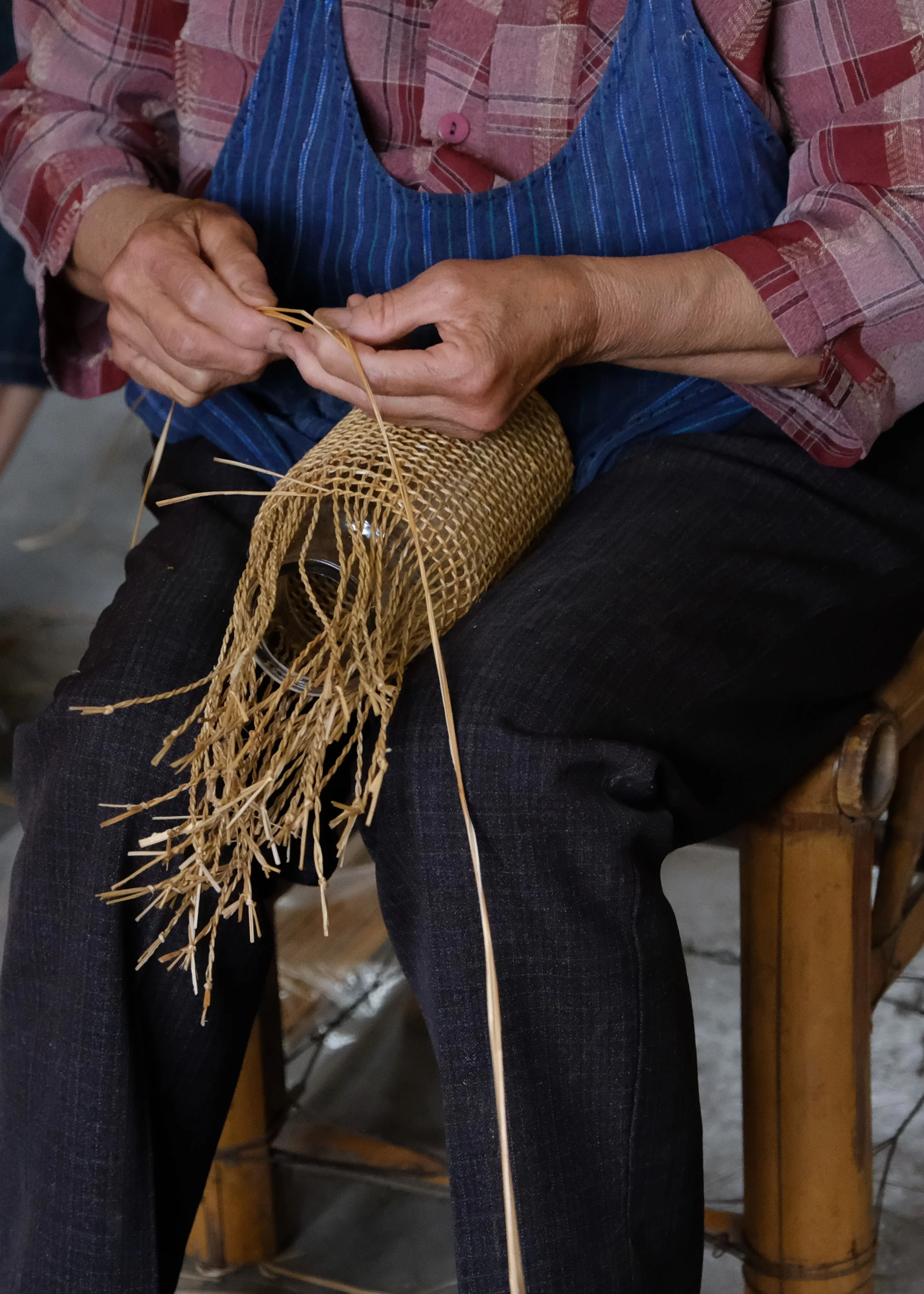 Large Flower Glass Vase with Hand Woven Straw Cover