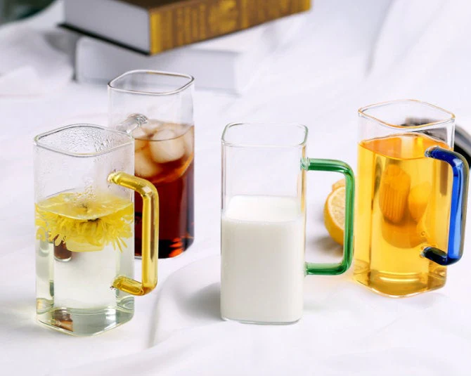 Handmade Square 400ml Drinking Glasses with Handle - Set of 4