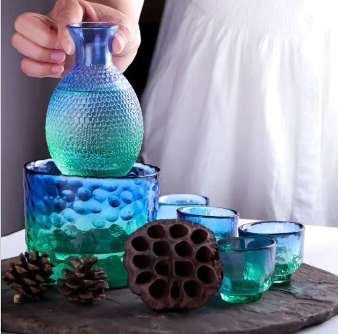 Handmade Japanese Sake Bottle with Ice Bucket