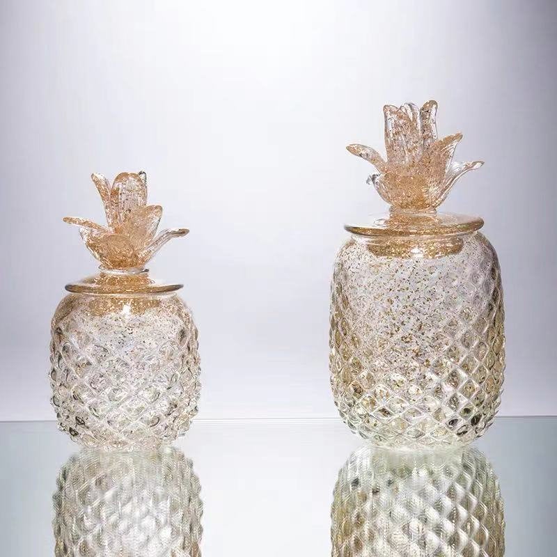 Gold Glitter Glass Pineapple Cookie Jar / Candy Jar